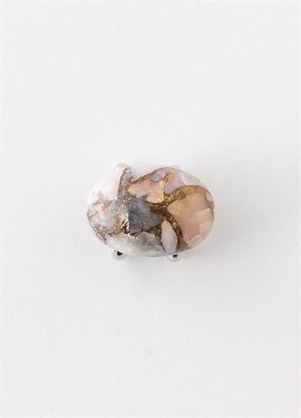 帯留　天然石×コッパー　楕円　ピンクオパール（お取り寄せ品）