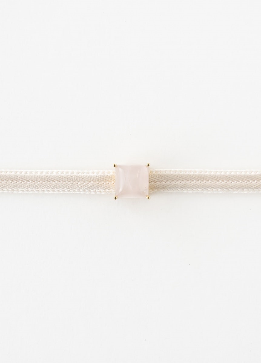 天然石帯留　ローズクォーツ　ラウンドスクエア