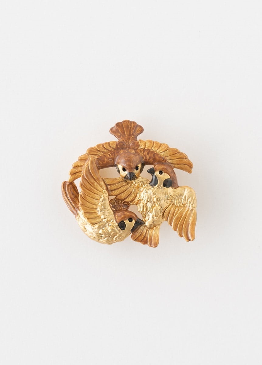 季節帯留　初雀