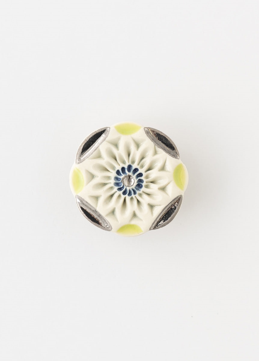 帯留　POTTERY　銀×若葉