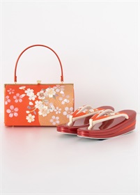 振袖用草履バッグセット　桜刺繍　赤