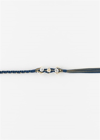 帯締め　三連パール　紺