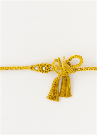 帯締め　菊パール　からし