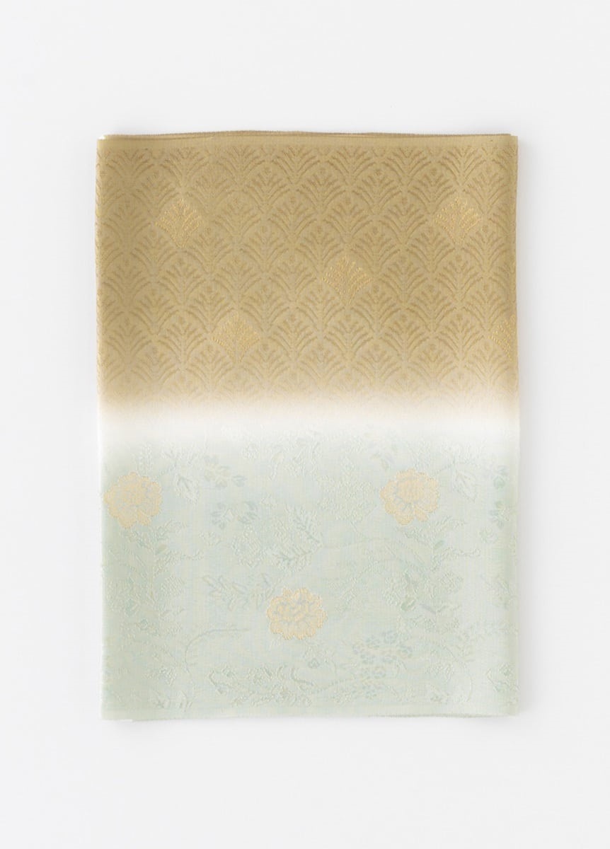 帯揚げ　唐織松葉更紗　白緑×木欄