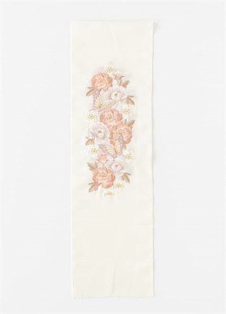 刺繍半衿　蝶ふわり芍薬　白（ご予約受注品）