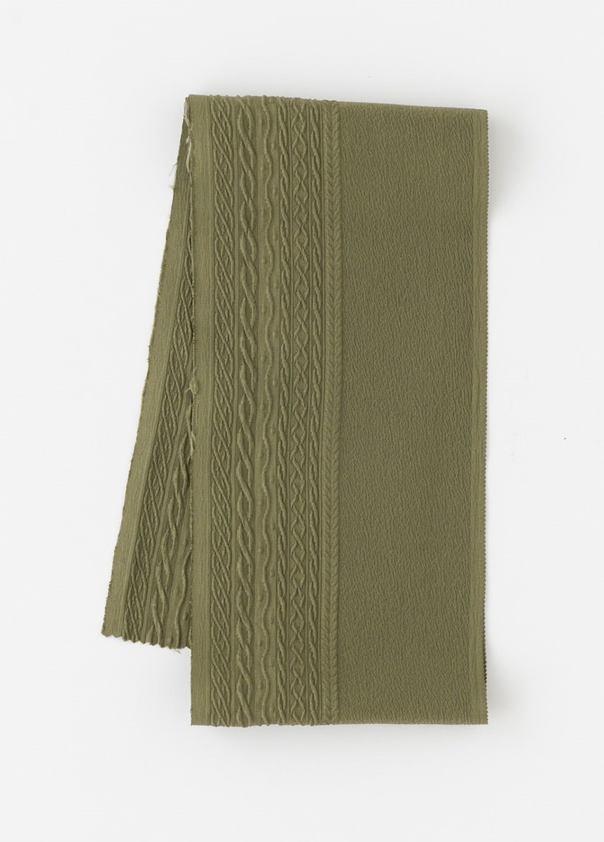 半衿　ニット地紋　無地染め　抹茶色