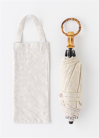 きものやまと × 大森商店　刺繍日傘（折り畳み）クリーム　竹リング