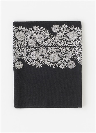 帯揚　夏絽　銀箔唐草レース　黒（ご予約受注品）