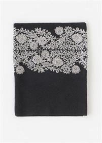 帯揚　夏絽　銀箔唐草レース　黒（ご予約受注品）