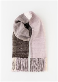 結城真綿ショール　ブロックチェック　ピンク×ブラウン