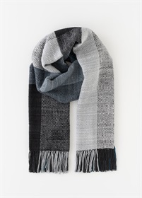 結城真綿ショール　ブロックチェック　グレー×ブラック