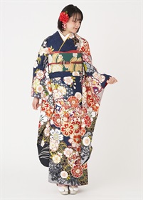 【2月～11月期間限定】振袖レンタル　八重桜　紺　L