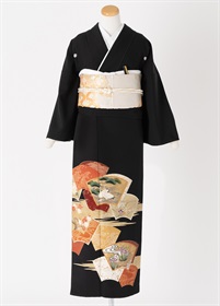 【～2月中旬、4月中旬～5月初旬まで貸出不可】黒留袖一式レンタル　扇面【大きめサイズ】