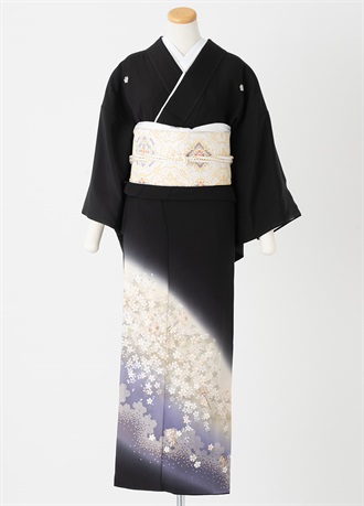 黒留袖一式レンタル　深水・小桜・紫　M