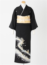 黒留袖一式レンタル　流れ小花　M