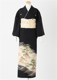 黒留袖一式レンタル　三かい松・波　L