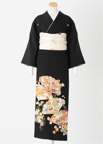黒留袖一式レンタル　扇面・小花　L