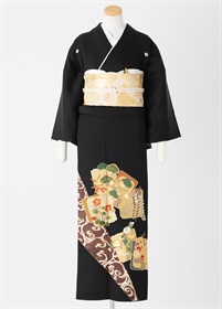 黒留袖一式レンタル　刺繍・椿松　L