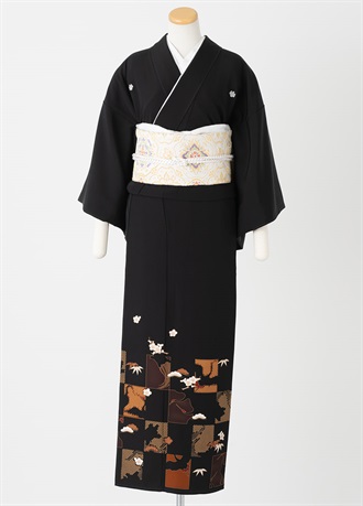 黒留袖一式レンタル　小四角市松　M