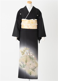 黒留袖一式レンタル　竹柵に花・萩　L