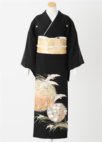 黒留袖一式レンタル　すすきに鶴　L