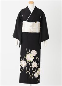 黒留袖一式レンタル　花丸紋つなぎ　白　M