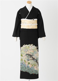 黒留袖一式レンタル　山水画　城　フリーサイズ