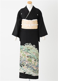 黒留袖一式レンタル　山水画・笹　フリーサイズ
