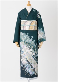 やまとオリジナル訪問着レンタル　辻が花　緑　L