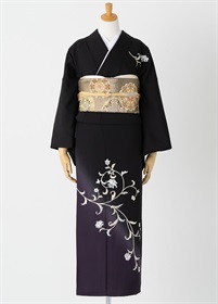やまとオリジナル訪問着レンタル　刺繍花唐草　黒　L