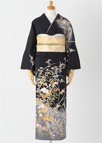 やまとオリジナル訪問着レンタル　宵の草花　墨　L