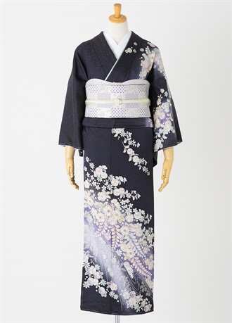 やまとオリジナル訪問着レンタル　辻が花　鉄紺　M