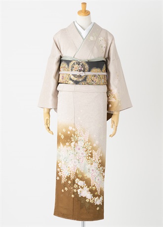 やまとオリジナル訪問着レンタル　辻が花　ピンクベージュ　L