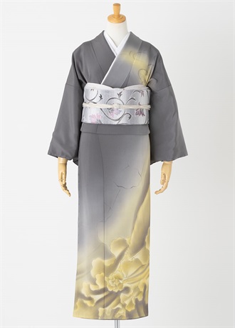 やまとオリジナル訪問着レンタル　灰色　黄色暈し　L