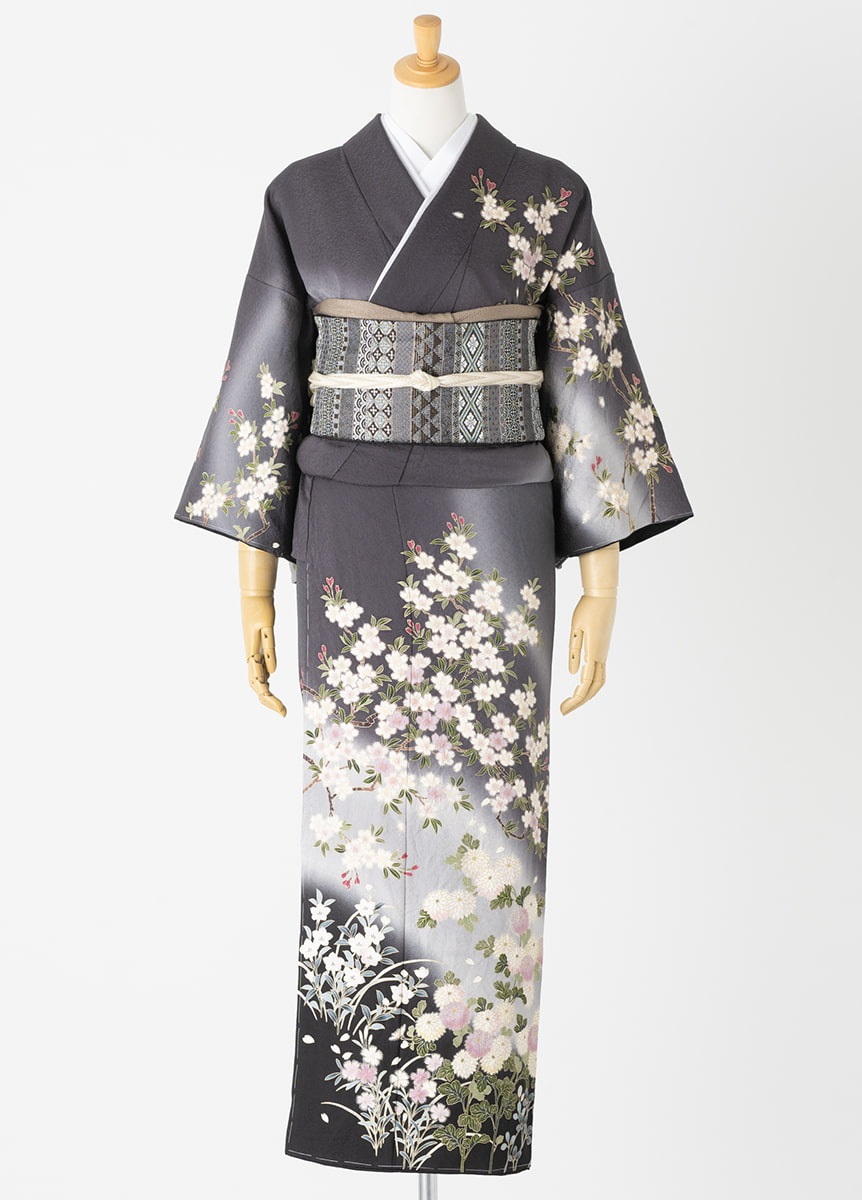 やまとオリジナル訪問着レンタル　桜菊絞り　鉄色　M