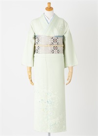 やまとオリジナル訪問着レンタル　ミント　バラ　単衣　L