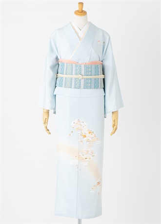 やまとオリジナル訪問着レンタル　古都日和　水色　華扇面　L