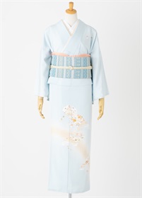 やまとオリジナル訪問着レンタル　古都日和　水色　華扇面　L