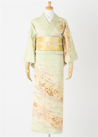 やまとオリジナル訪問着レンタル　みやび古典　ヒワ色　M