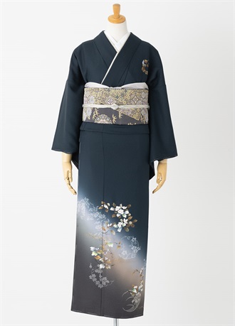 やまとオリジナル訪問着レンタル　和紙染　濃モス緑　L