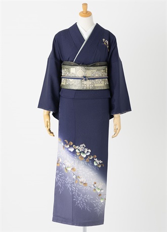 やまとオリジナル訪問着レンタル　和紙染　紺　L