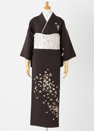 やまとオリジナル訪問着レンタル　蘇州刺繍　茶　宝尽くし　M