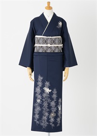 付下げ訪問着レンタル　四季のしおり　鉄紺【松風　漆黒　スタイル】