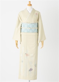 付下げ訪問着レンタル　四季のしおり　亜麻色【松波　空色　スタイル】