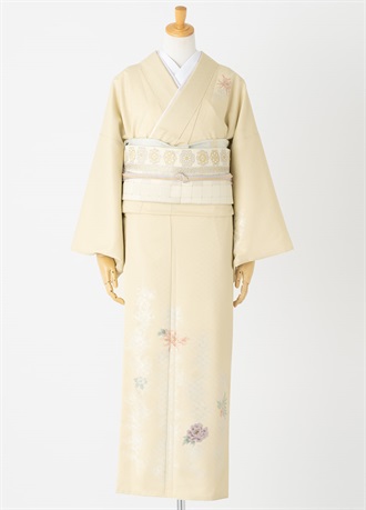 付下げ訪問着レンタル　四季のしおり　亜麻色【華紋の行進　アイボリー　スタイル】