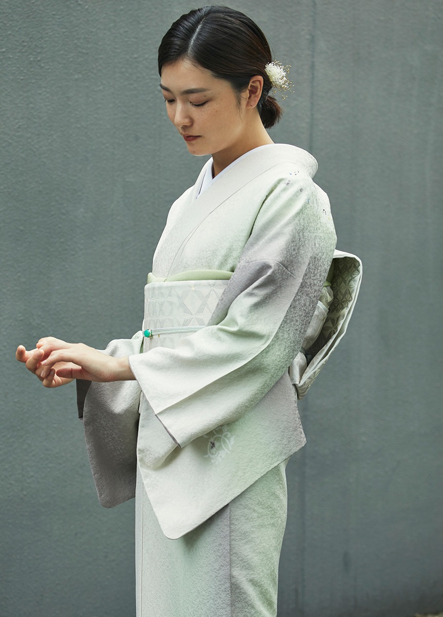 京友禅付下げ小紋 箱更紗 白茶（お取り寄せ品） | フォーマル着物 