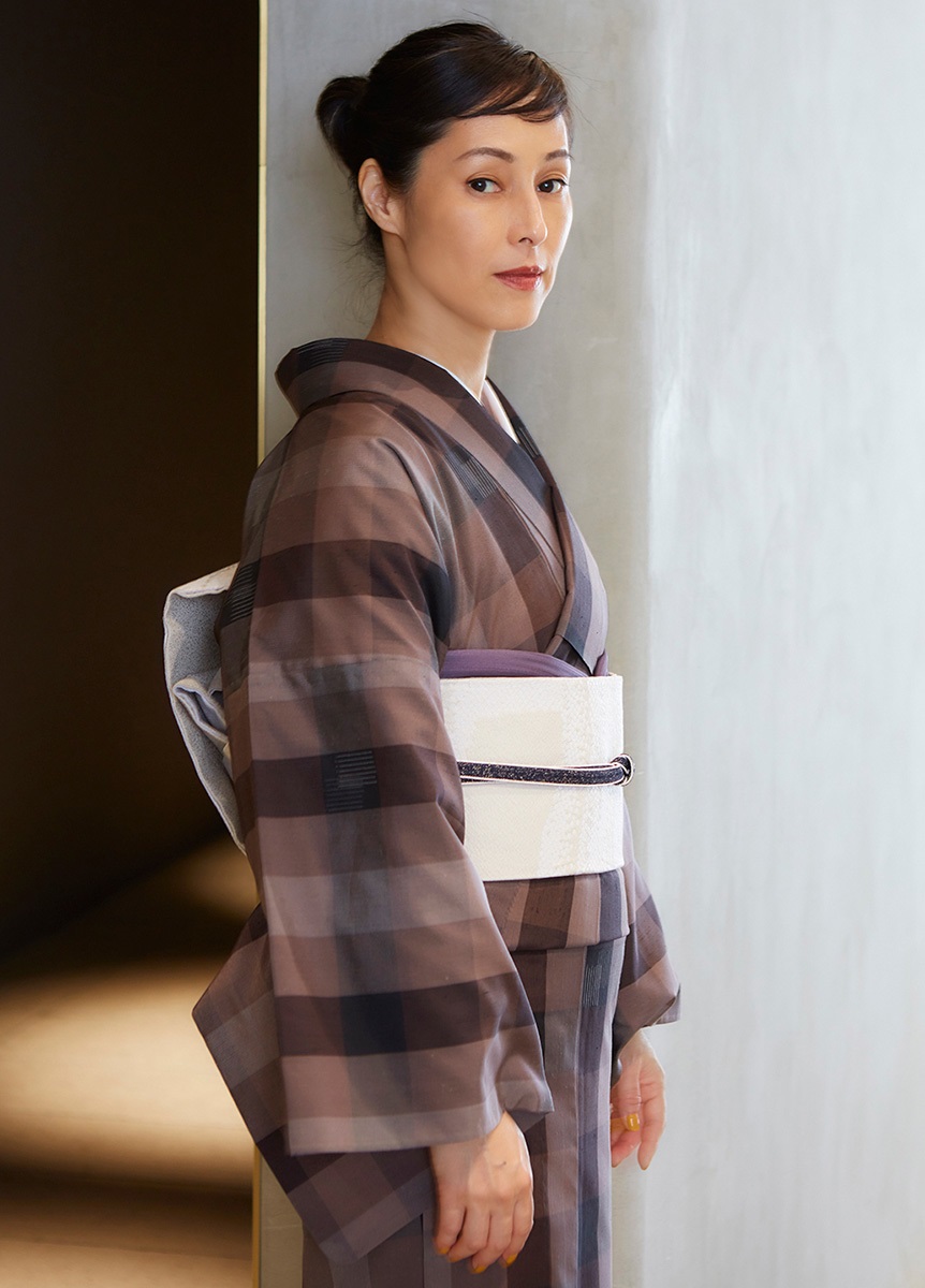 十日町紬 かさね絣格子 濃茶色（ご予約受注品） | カジュアル着物 