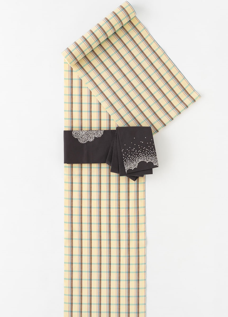 片貝木綿　格子　ベージュ