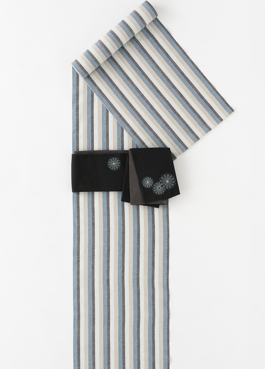 片貝木綿　縞　青