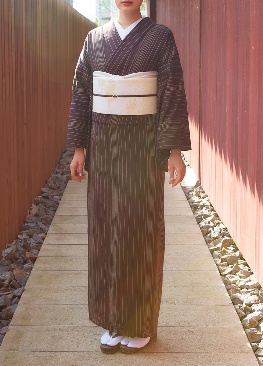 片貝木綿　縞　茶